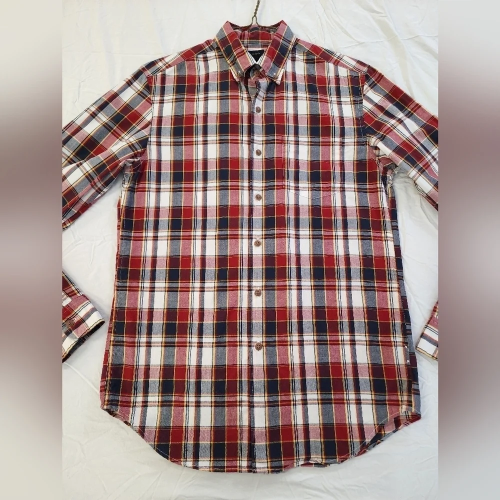 J. Crew Men's Red Plaid Long Sleeve Shirt Button Front Pocket, sz SM